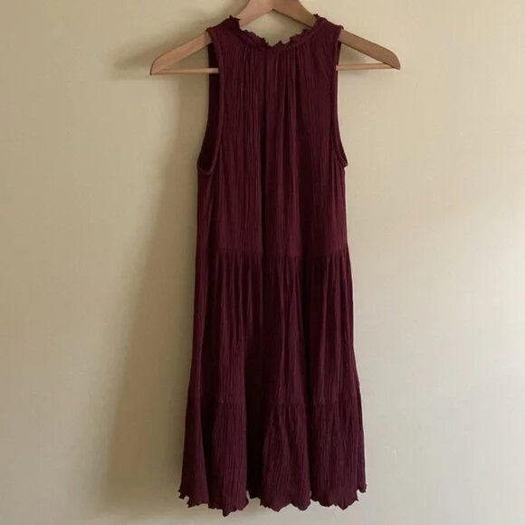 Rayon Cotton Mini Dress Babydoll Boho Hippie Sleeveless Lined Neutral Brown - Picture 5 of 5